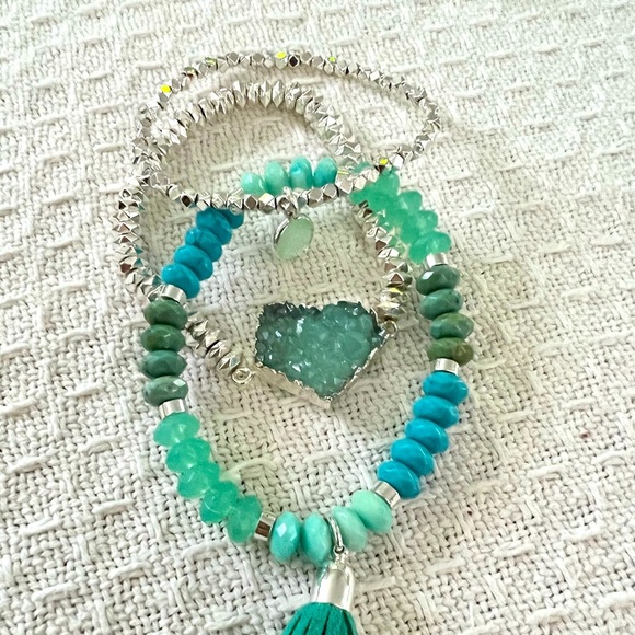 Teal & Druzy Crystal bracelet set - Picture 1 of 4
